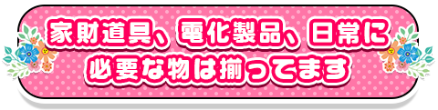 家財道具、電化製品、日常に必要な物は揃ってます